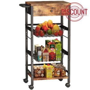 Kitchen Organizer and Storage Cart with Fabric Drawer and Convenient Handle