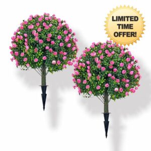 MRTAILOR Artificial Topiary Ball Pink Rose Trees