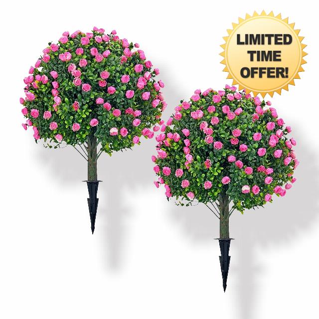MRTAILOR Artificial Topiary Ball Pink Rose Trees