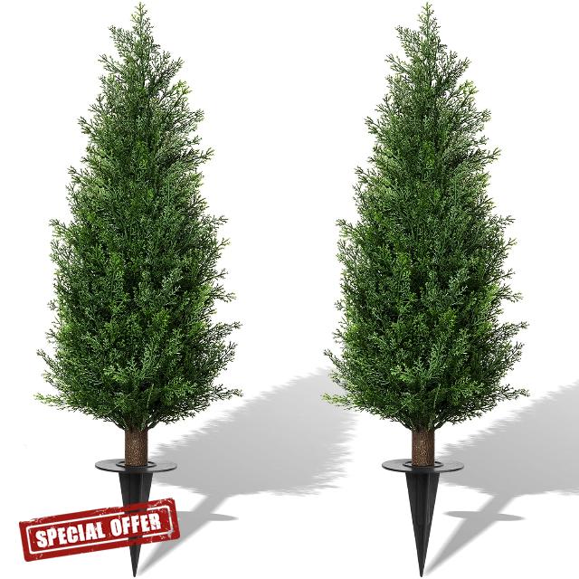 3FT Artificial Cedar Topiary Trees with Ground Spike