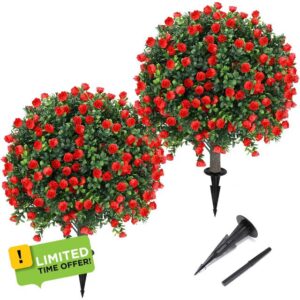 Artificial Red Rose Topiary Ball Tree 25" with Ground Spike