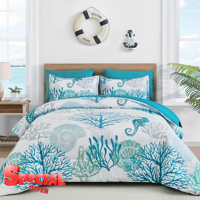 WONGS BEDDING Coastal Comforter Set Queen
