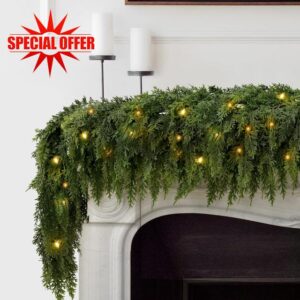 2PCS 9FT Pre-lit Christmas Cedar Garland with 100 Lights