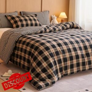 100% Cotton Comforter Set Twin Size – Reversible Yarn-Dyed Checkered Design