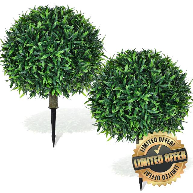 Set of 2 Artificial Topiary Balls Tree 20 Inch Realistic Faux Bush