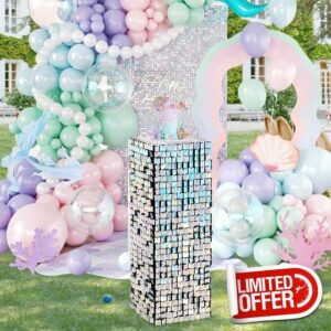 LuoluoHouse Iridescent Shimmer Pedestal Stands for Party: 90CM High Glitter Sequin Square Display Stand for Birthday Wedding Dessert Cake Table Stand Decorations