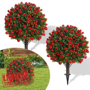 25.6" Artificial Rose Topiary Ball Trees