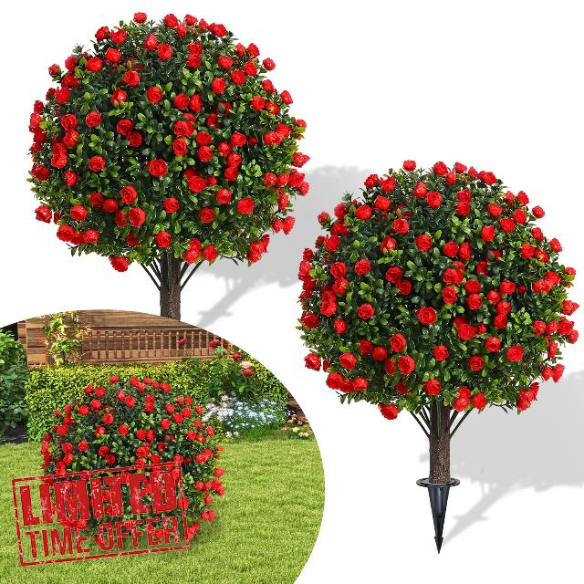 25.6" Artificial Rose Topiary Ball Trees