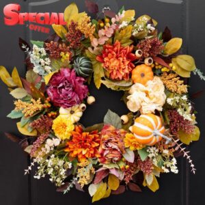 Fall Wreaths for Front Door 24 Inch Beautiful Fall Wreath with Pumpkins