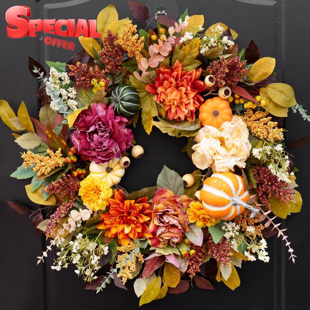 Fall Wreaths for Front Door 24 Inch Beautiful Fall Wreath with Pumpkins