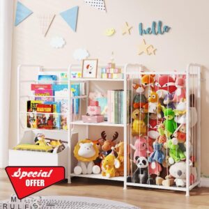 BBLIKE 3in1 Stuffed Animal Storage Organizer - Toy Storage with Kids Bookshelf & Large Plushies Holder for Kids Room - Multi-Functional Furniture for Nursery