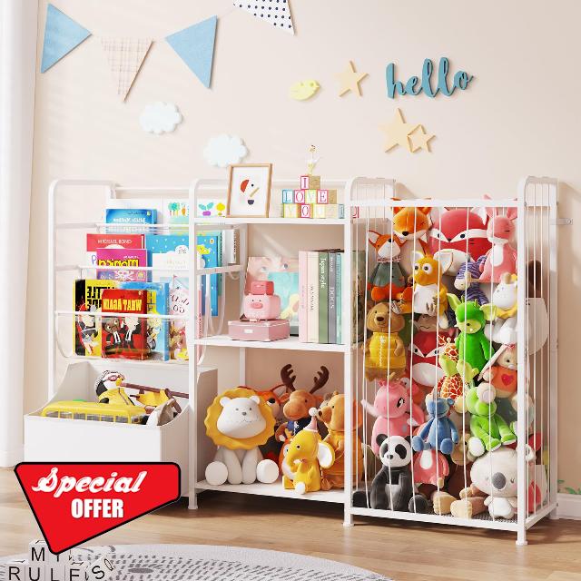 BBLIKE 3in1 Stuffed Animal Storage Organizer - Toy Storage with Kids Bookshelf & Large Plushies Holder for Kids Room - Multi-Functional Furniture for Nursery
