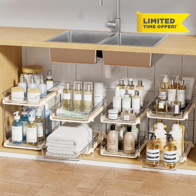 Delamu 4 Sets of 2-Tier Multi-Purpose Bathroom Cabinet Under Sink Organizers and Storage