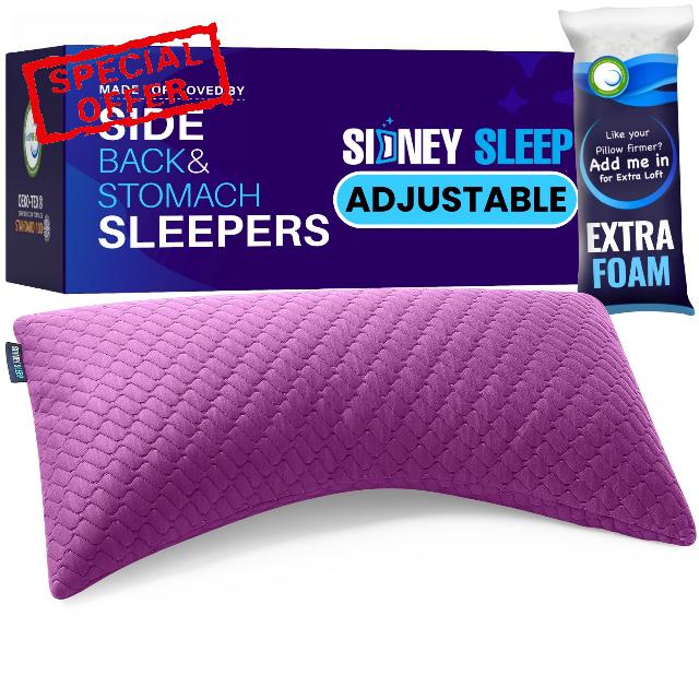 Sidney Sleep Pillow for Side and Back Sleepers - Comfort for Neck and Shoulder Pain - Adjustable and Customizable Shredded Memory Foam Filling - King Size - Extra Foam Fill Included (Magenta