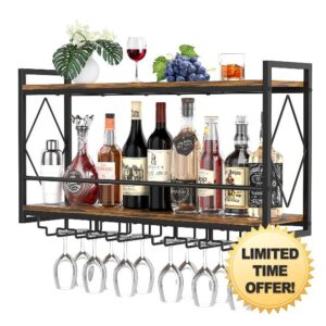 Nidouillet 2 Tier Wall Mounted Wine Rack with LED Light