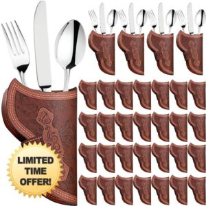 Newtay Cowboy Holster Silverware Holders Cardstock Western Party Tableware Supplies Cutlery Sleeve Knife and Fork Holder Vintage Utensil Holders for Western Rodeo Party Favors (120 Pcs)