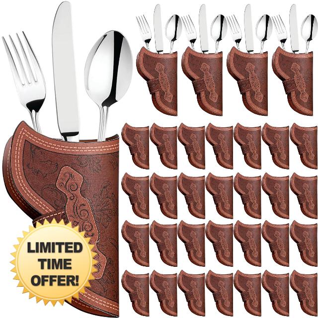 Newtay Cowboy Holster Silverware Holders Cardstock Western Party Tableware Supplies Cutlery Sleeve Knife and Fork Holder Vintage Utensil Holders for Western Rodeo Party Favors (120 Pcs)
