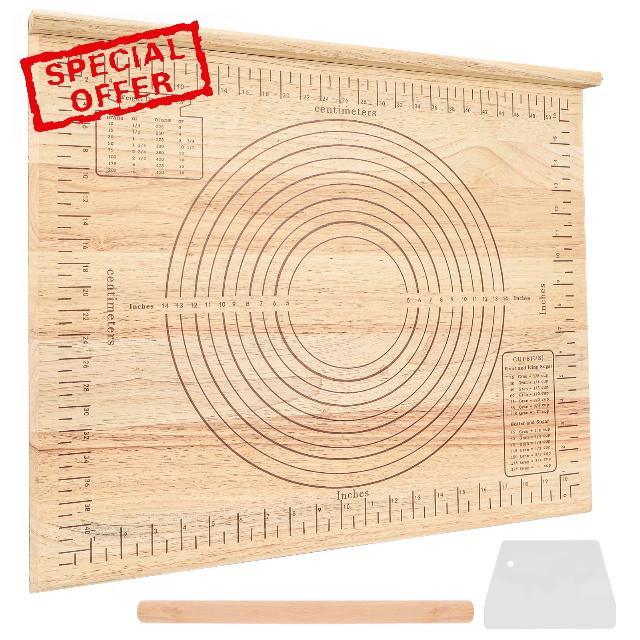 Wood Pastry Board with Measurements|Extra Large 24"x20"|Include Kneading Board
