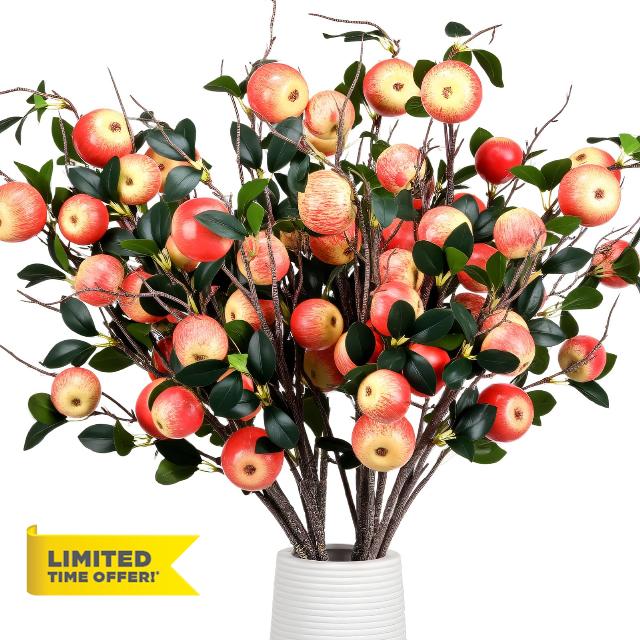 10 Pcs 27.56 Inches Artificial Fake Apple Branches Realistic Tall Apple Bouquets Tree Branch with Long Stem and Green Leaves Fruit Plant for Home Office Vase Filler Shop Decoration