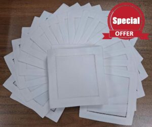 White Cocktail Napkins 6x6 Set of 50 Linen Blend Cloth Coasters