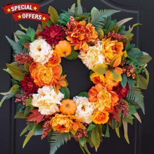 Fall Wreaths for Front Door 24 Inch Fall Door Wreath with Pumpkins