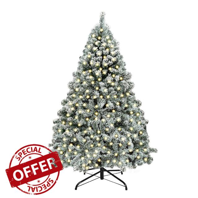 6ft Prelit Christmas Tree - Green & White Gradient Flocked Artificial Christmas Tree with 250 Warm White LED Lights