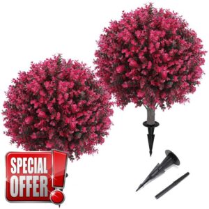 Artificial Pink Eucalyptus Topiary Ball Tree 24" with Ground Spike