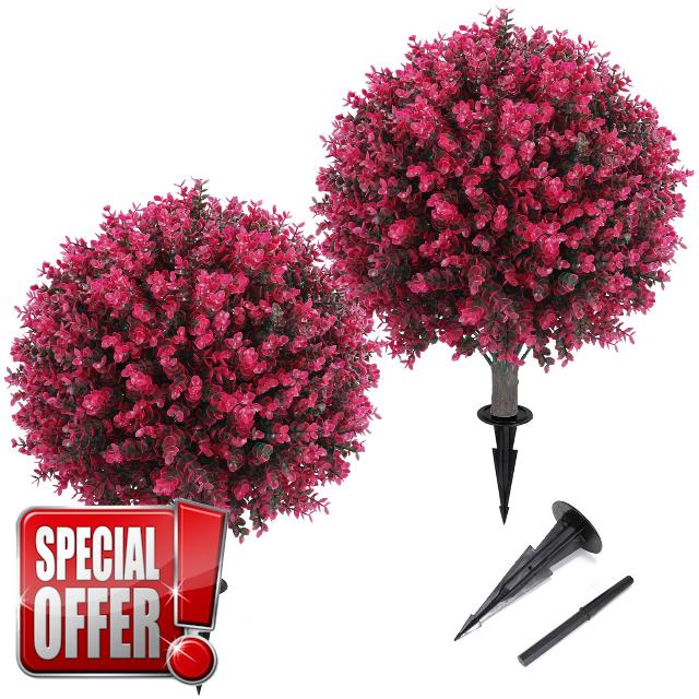 Artificial Pink Eucalyptus Topiary Ball Tree 24" with Ground Spike