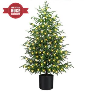4FT Pre-Lit Artificial Norfolk Pine Christmas Tree – Realistic Potted Tree with 100 LED Lights & 8-Function Battery Box