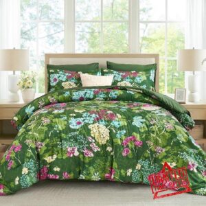 Yiran Green Floral Comforter Set Queen Size