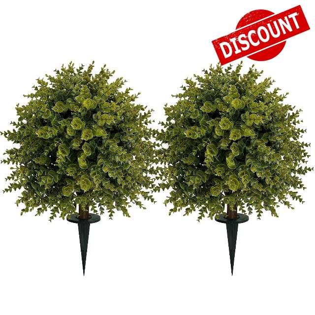 ICX 2 Set 25" Artificial Eucalyptus Topiary Ball Trees with Ground Spike