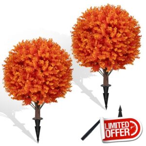 Artificial Orange Boxwood Topiary Ball Bush for Outdoor with Spike