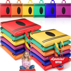 12 Pcs 12'' Crayon Floor Cushions with Handle for Kids Classroom Flexible Seating Colorful Floor Pillow Waterproof Cushions Seating for Toddlers Daycare Nursery Preschool School Home(Square)