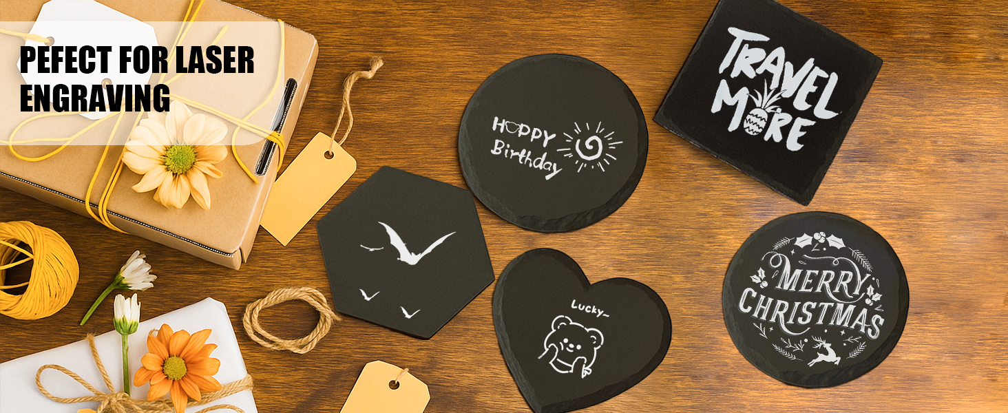 Laser Engraving Black Slate Stone Coasters
