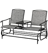Gardenised Black Powder Coated Steel Patio Garden Park Yard Bench with Middle Table