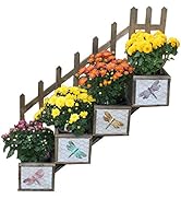 Gardenised QI003288 Antique Style Wooden Flower Planter with 3 Watering Cans on Stairs, Brown