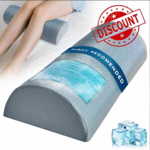 Knee Pillow for Back Sleeping–Half Moon Leg Support Pillow with Cooling Gel–Memory Foam Bolster for Sleeping on Back