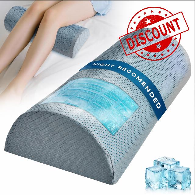 Knee Pillow for Back Sleeping–Half Moon Leg Support Pillow with Cooling Gel–Memory Foam Bolster for Sleeping on Back