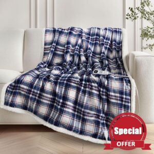 Electric Heated Throw Blanket-50''x60''Ultra Soft Cozy Plaid Flannel Fast Heating Electric Blanket with 4 Timer & 10 Heat Levels