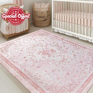 Pink Rug for Bedroom Girl Nursey 5x7 - Bow Dorm Rug for College