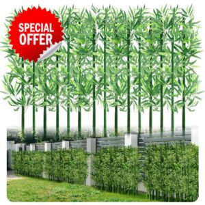 Giegxin 4ft 15 Pack Artificial Bamboo Tree Fake Bamboo Plant Waterproof Faux Privacy Plants with Silk Leaves for Indoor Outdoor Garden Fence Yard Home Courtyard Entrance Hotel