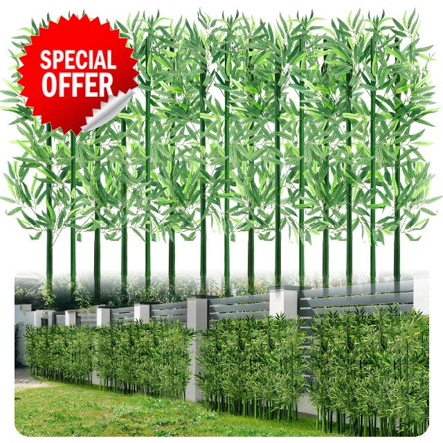 Giegxin 4ft 15 Pack Artificial Bamboo Tree Fake Bamboo Plant Waterproof Faux Privacy Plants with Silk Leaves for Indoor Outdoor Garden Fence Yard Home Courtyard Entrance Hotel