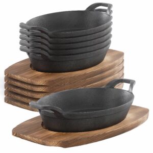Megachef Cast Iron Mini Oval Pan/Saute Pan with Wood Tray