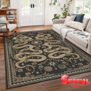 Snake Washable Rugs 5x7 Area Rug for Living Room Forest Soft Low-Pile Stain Resistant Thin Carpet for Bedroom Dining Nursery Non Slip Mat with Rubber Back Dark Grey