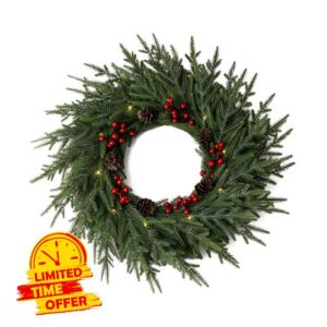 24" Pre-Lit Artificial Christmas Wreath