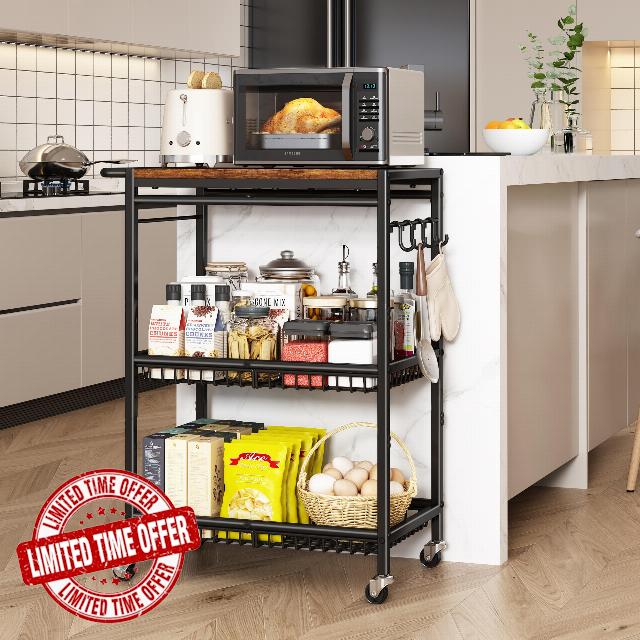 Microwave Kitchen Cart with Push Handle
