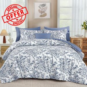 WONGS BEDDING Blue Floral Comforter Set Queen Size