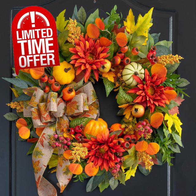 Fall Wreaths for Front Door 24 Inch Autumn Wreath with Artificial Pomegranates