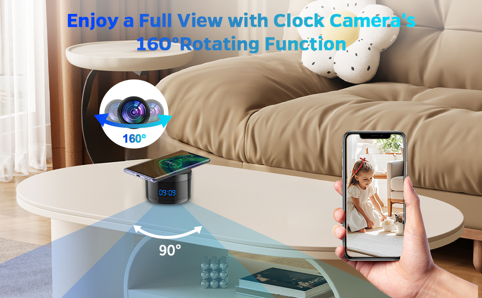 small security camera, clock camera, nanny cam, mini wifi cameras wireless phone charger