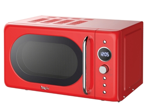 Total Chef retro microwave, closed, on a white countertop